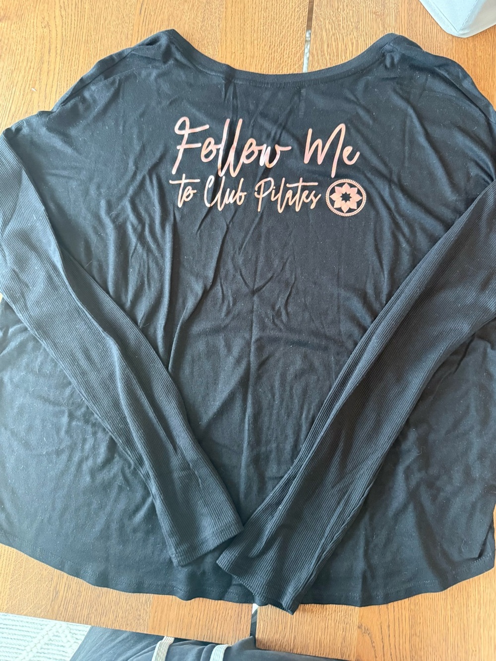 Club Pilates Black Long Sleeve Tee with Pink Script Graphic